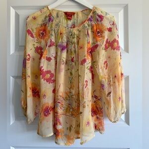NWOT Sundance Antonia Floral 100% Silk Sheer Blouse